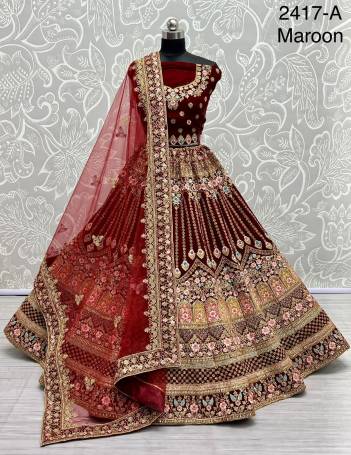 Code 2417 By Anjani Art Designer Velvet Wedding Lehenga Choli Collection